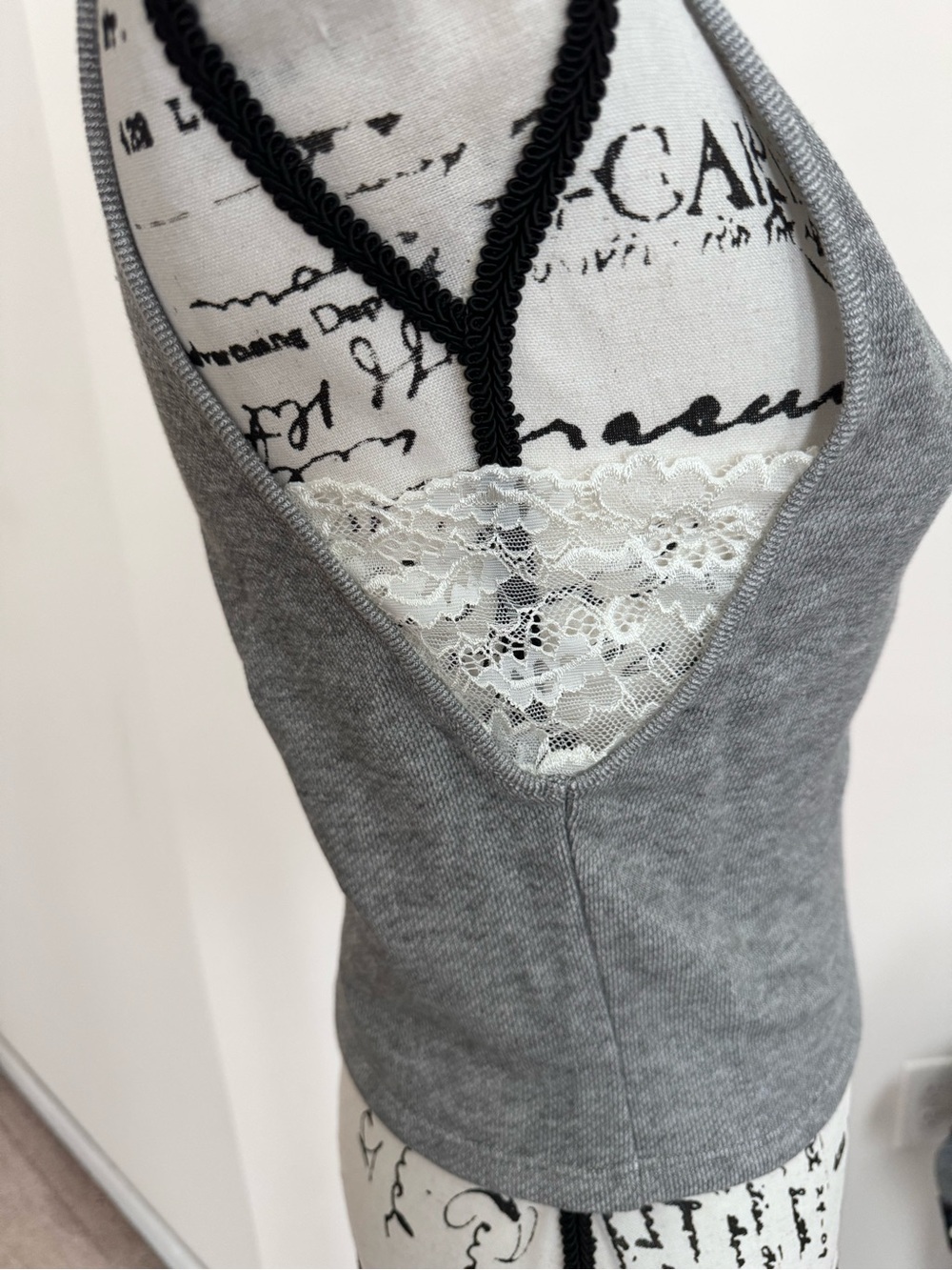 Wet Seal Gray Knit Tank with Lace Side Insets
